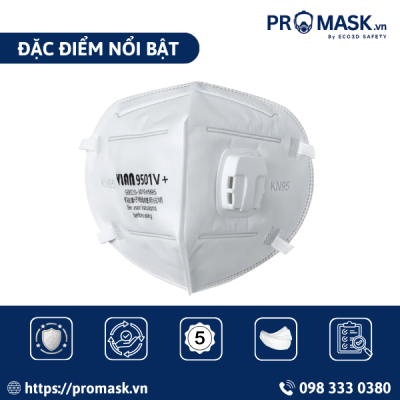 Đặc điểm nổi bật khẩu trang VIAN KN95 9501V đeo qua tai có van