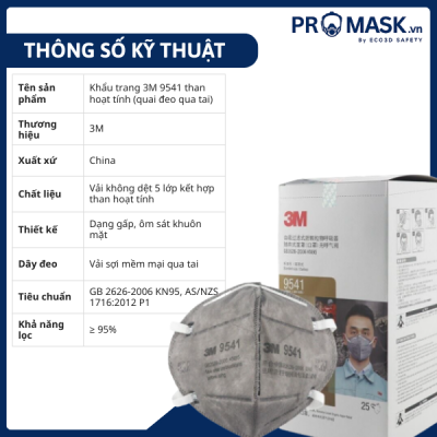 Thông số khẩu trang 3M – 9541 than hoạt tính 