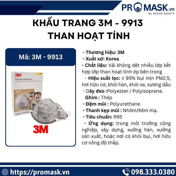 Khẩu trang 3M – 9913 than hoạt tính