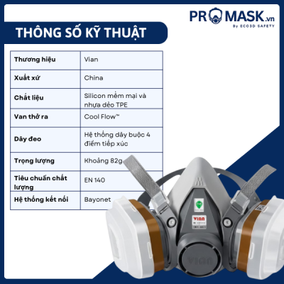 Thông số kĩ thuật Bộ mặt nạ phòng độc VIAN 620P