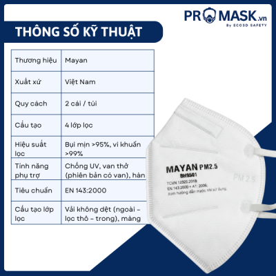 Thông số kĩ thuật Khẩu trang MAYAN PM2.5 BH9501