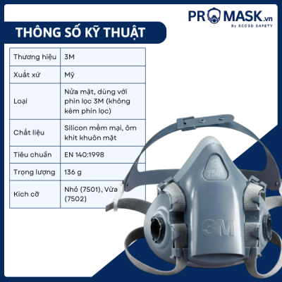 Thông số kĩ thuật mặt nạ phòng độc 3M – 7501_7502
