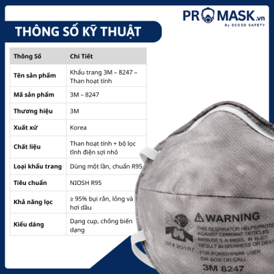 Thông số kỹ thuật khẩu trang 3M - 8247 than hoạt tính
