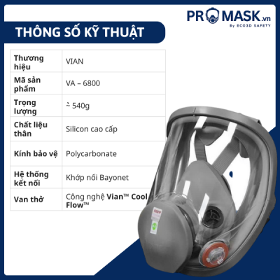 Thông số mặt nạ phòng độc toàn mặt VIAN 6800