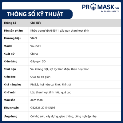 Thông số khẩu trang VIAN 9541