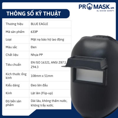 Thông số kỹ thuật mặt nạ hàn đội đầu 633P