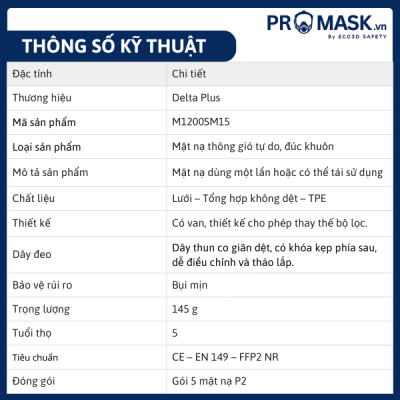 Thông số kỹ thuật mặt nạ phòng độc SPIDERMASK P2 1+5