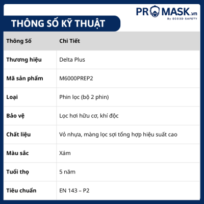 Thông số kỹ thuật phin lọc M6000PREP2 Delta Plus