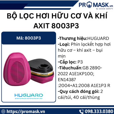 Thông số bộ lọc hơi hữu cơ và khí axit 8003P3