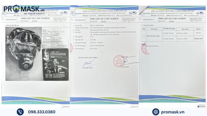 Giấy kiểm định chất lượng mặt nạ phòng khói PCCC TZL3OC của công ty ECO3D